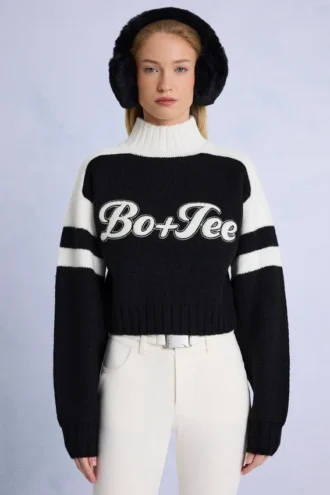 Jersey corto de punto con logo en negro