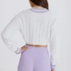Jersey corto de punto trenzado de algodón en lila y marfil