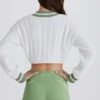 Jersey corto de punto trenzado de algodón en verde marfil