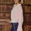 Jersey oversize de cuello en V de jersey de algodón en rosa empolvado