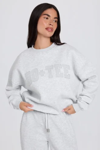 Jersey oversize de cuello redondo en gris jaspeado