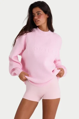Jersey oversize de punto acanalado en rosa pálido