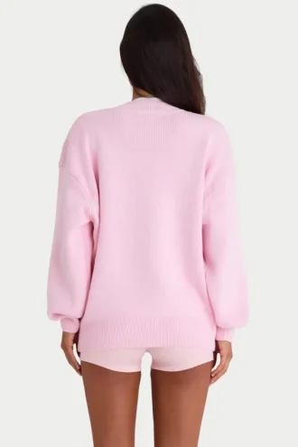 Jersey oversize de punto acanalado en rosa pálido