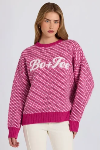 Jersey oversize de punto con logo en rosa magenta