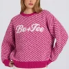 Jersey oversize de punto con logo en rosa magenta