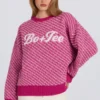 Jersey oversize de punto con logo en rosa magenta