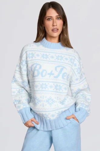 Jersey oversize de punto jacquard en azul claro