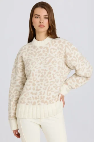Jersey oversize de punto jacquard en color hielo