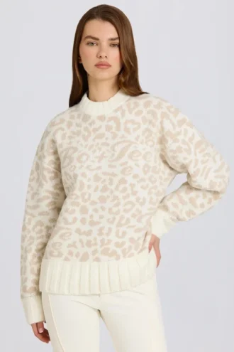Jersey oversize de punto jacquard en color hielo