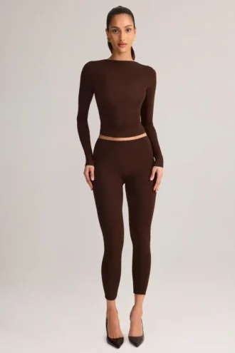 Leggings cortos de talle medio Roux Modal en marrón chocolate