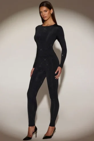 Leggings de cintura alta de jersey con adornos Cassie en negro