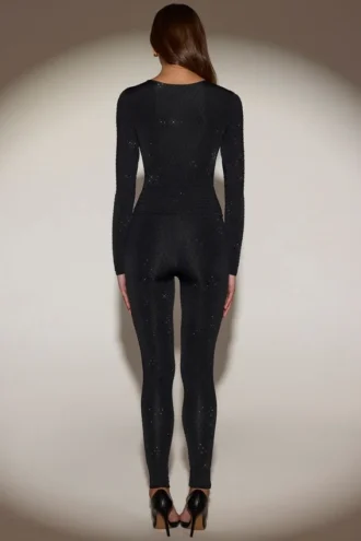 Leggings de cintura alta de jersey con adornos Cassie en negro