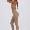 Leggings de cintura media con fruncidos en jersey cepillado en color moca jaspeado