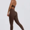 Leggings de jersey cepillado con fruncidos y cintura media en color nueces jaspeado