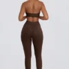 Leggings de jersey cepillado con fruncidos y cintura media en color nueces jaspeado