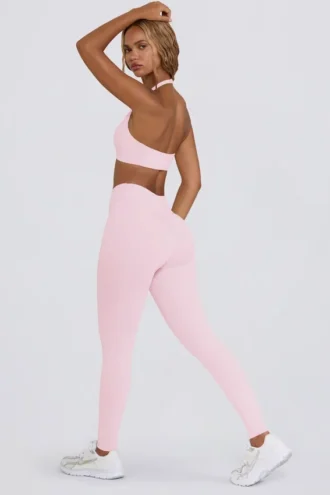 Leggings de jersey cepillado con fruncidos y cintura media en rosa pálido jaspeado