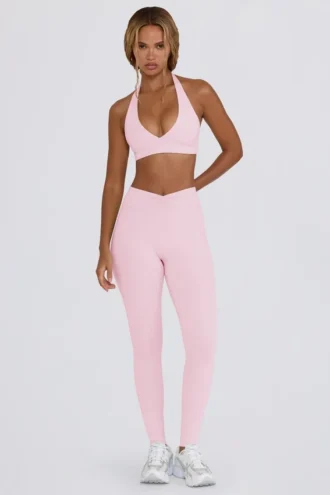 Leggings de jersey cepillado con fruncidos y cintura media en rosa pálido jaspeado