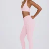 Leggings de jersey cepillado con fruncidos y cintura media en rosa pálido jaspeado