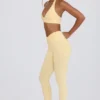Leggings de jersey cepillado con fruncidos y talle medio en color limón jaspeado