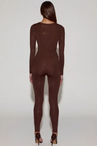 Leggings de jersey con adornos y cintura alta Cassie en marrón chocolate