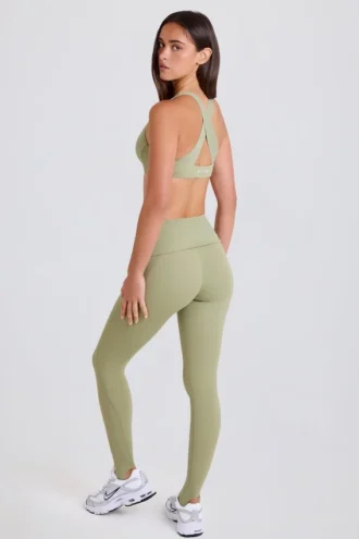 Leggings de talón con cintura plegable de talle medio en color Matcha