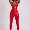 Leggings de vinilo Samara de cintura alta en V en rojo fuego