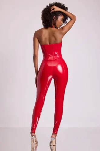 Leggings de vinilo Samara de cintura alta en V en rojo fuego