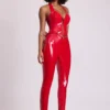 Leggings de vinilo Samara de cintura alta en V en rojo fuego
