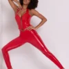 Leggings de vinilo Samara de cintura alta en V en rojo fuego
