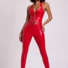 Leggings de vinilo Samara de cintura alta en V en rojo fuego