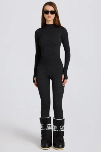 Leggings térmicos de base en leopardo negro