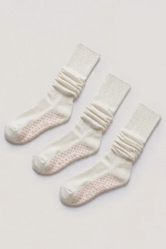 Lote de 3 pares de calcetines de Pilates en color leche