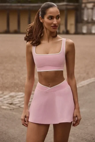 Mini falda-pantalón cruzada Soft Active en rosa empolvado