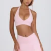 Minifalda-pantalón cruzada de jersey cepillado en rosa pálido jaspeado