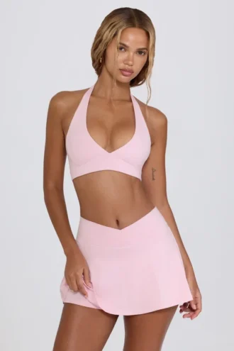 Minifalda-pantalón cruzada de jersey cepillado en rosa pálido jaspeado