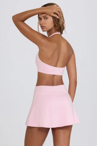 Minifalda-pantalón cruzada de jersey cepillado en rosa pálido jaspeado