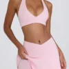 Minifalda-pantalón cruzada de jersey cepillado en rosa pálido jaspeado