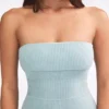 Mono bandeau de punto grueso con pernera acampanada en verde azulado apagado
