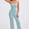 Mono bandeau de punto grueso con pernera acampanada en verde azulado apagado
