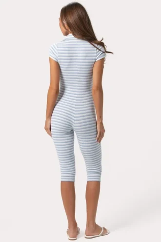 Mono capri de jersey acanalado con rayas azules
