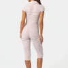 Mono capri de jersey acanalado con rayas rosas