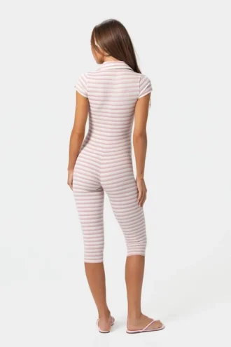 Mono capri de jersey acanalado con rayas rosas