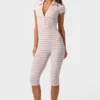 Mono capri de jersey acanalado con rayas rosas