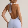 Mono corto sin espalda con canalé de modal Shelly en azul claro