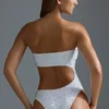 Oh Polly Ropa de baño: Bañador de una pieza con aberturas y adornos HOTFIX Edition en blanco