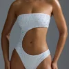 Oh Polly Ropa de baño: Bañador de una pieza con aberturas y adornos HOTFIX Edition en blanco