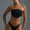 Oh Polly Ropa de baño: Top de bikini bandeau con pañuelo adornado, edición HOTFIX, en negro