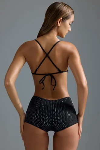 Oh Polly Ropa de baño: Top de bikini micro con adornos de la edición HOTFIX en negro
