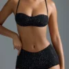 Oh Polly Ropa de baño: Top de bikini micro con adornos de la edición HOTFIX en negro