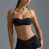 Oh Polly Ropa de baño: Top de bikini micro con adornos de la edición HOTFIX en negro